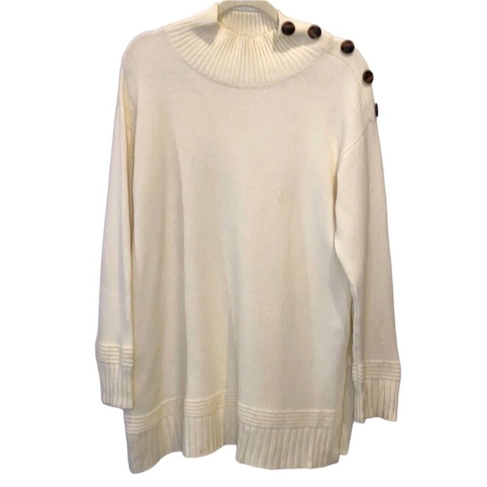 Anthropologie Boho Super Soft Mock Neck Long Sleeve Sweater Tortoise Buttons    